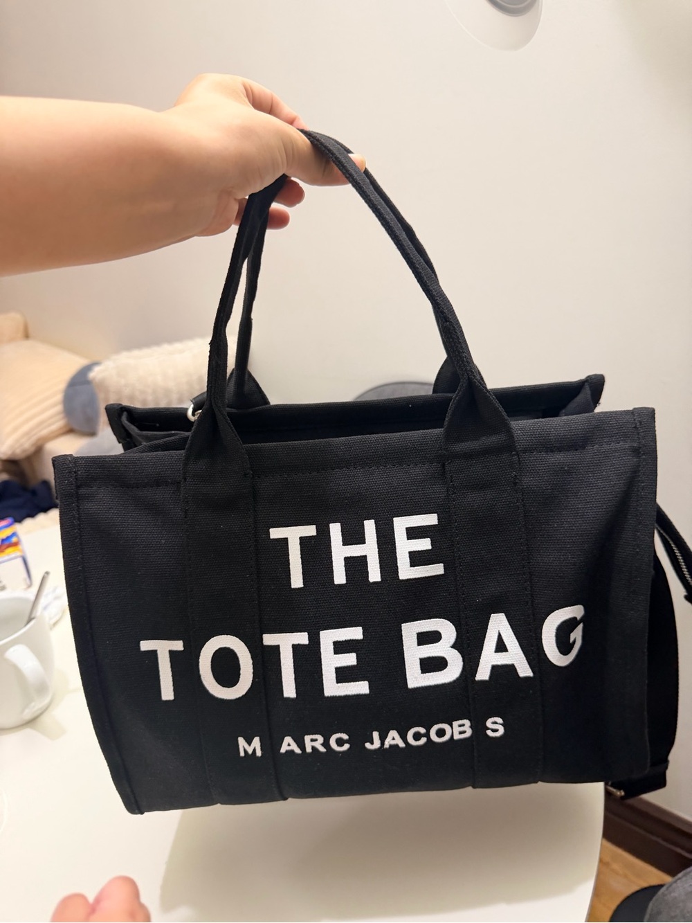 Marc Jacobs Black Canvas Tote Bag with White Text